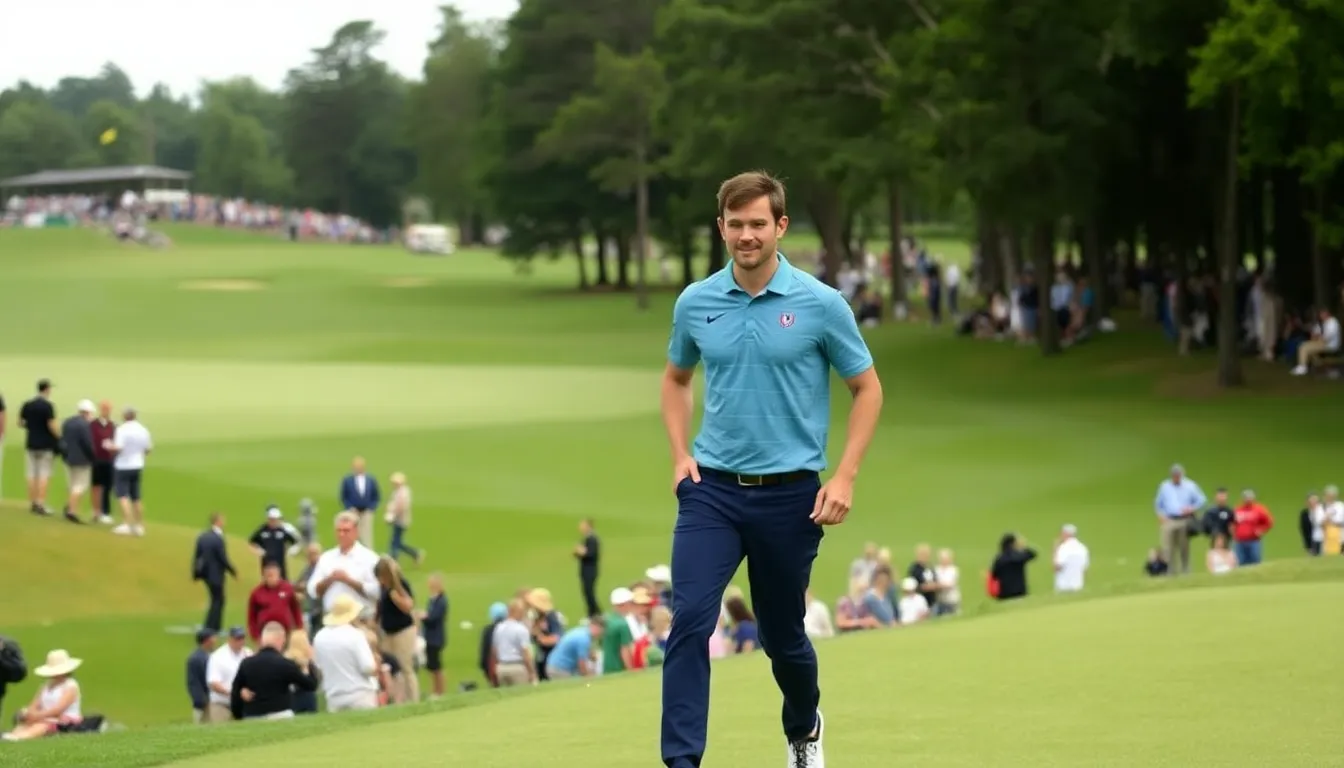 A closeup of Rory McIlroy focused and composed, demonstrating his mental fortitude during a pivotal moment in the tournament