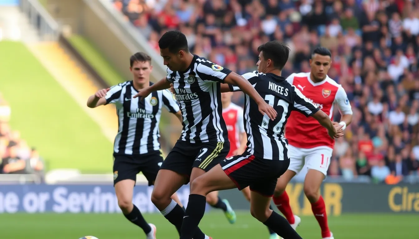 Newcastle United players display determination on the pitch during their match against Arsenal at the Emirates Stadium, despite facing a 21 defeat.