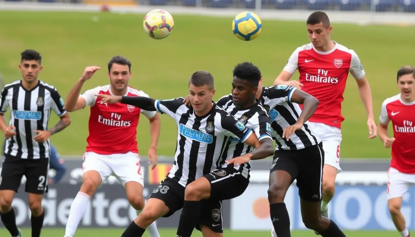 Newcastle's goalkeeper is celebrated by teammates for making crucial saves that kept the team in contention during the match