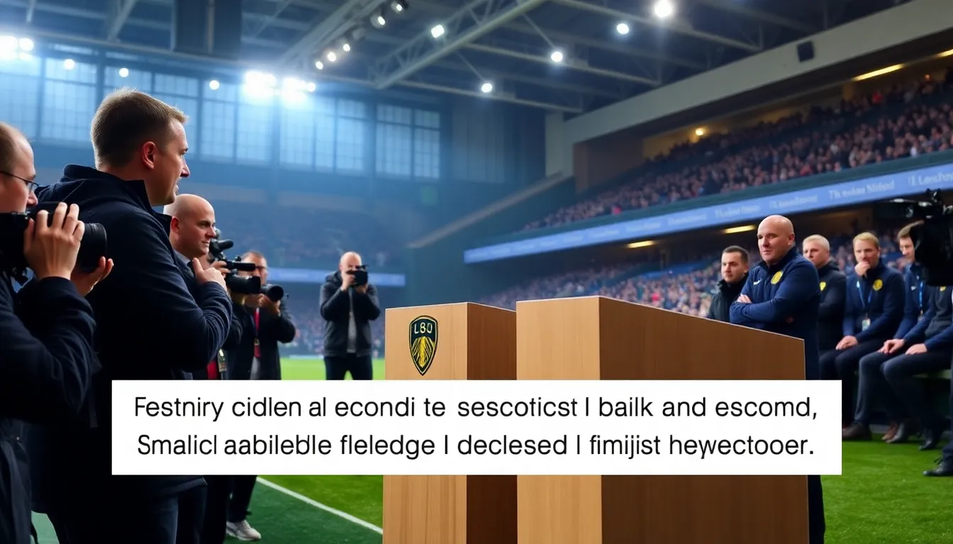 Leeds United's management team in a strategic meeting, contemplating player acquisitions and investments in response to Farke's vision for the club