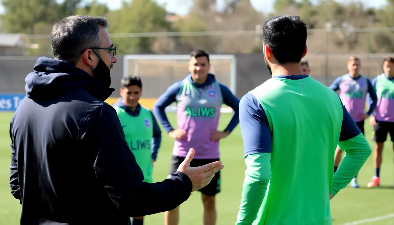 The Alavés players huddled together on the pitch, demonstrating teamwork and determination as they strategize for an upcoming game