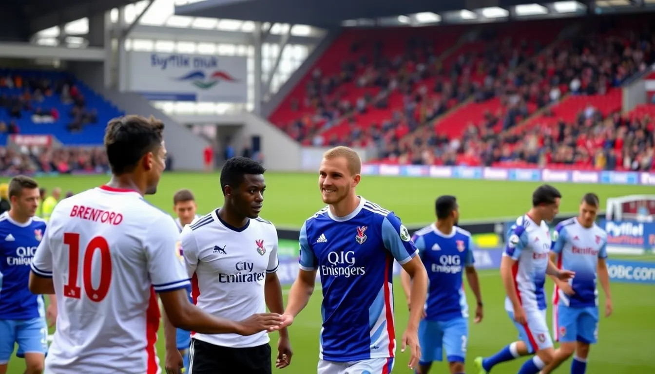 Brentford and Crystal Palace players in an intense moment during their competitive match that ended in a draw, reflecting the fierce local rivalry between the clubs