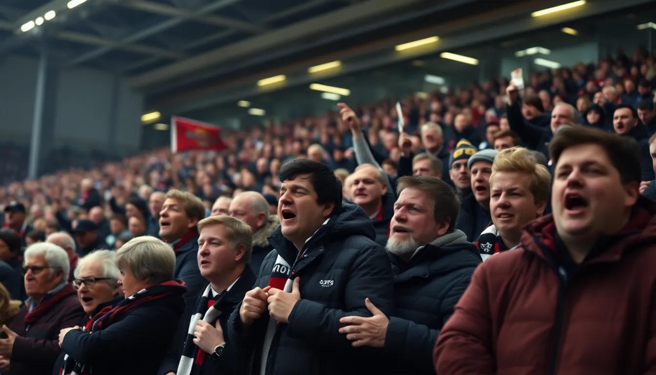 Fans from both Middlesbrough and Southampton expressing their emotions outside the stadium, highlighting the intense rivalry and controversy surrounding the playoff situation
