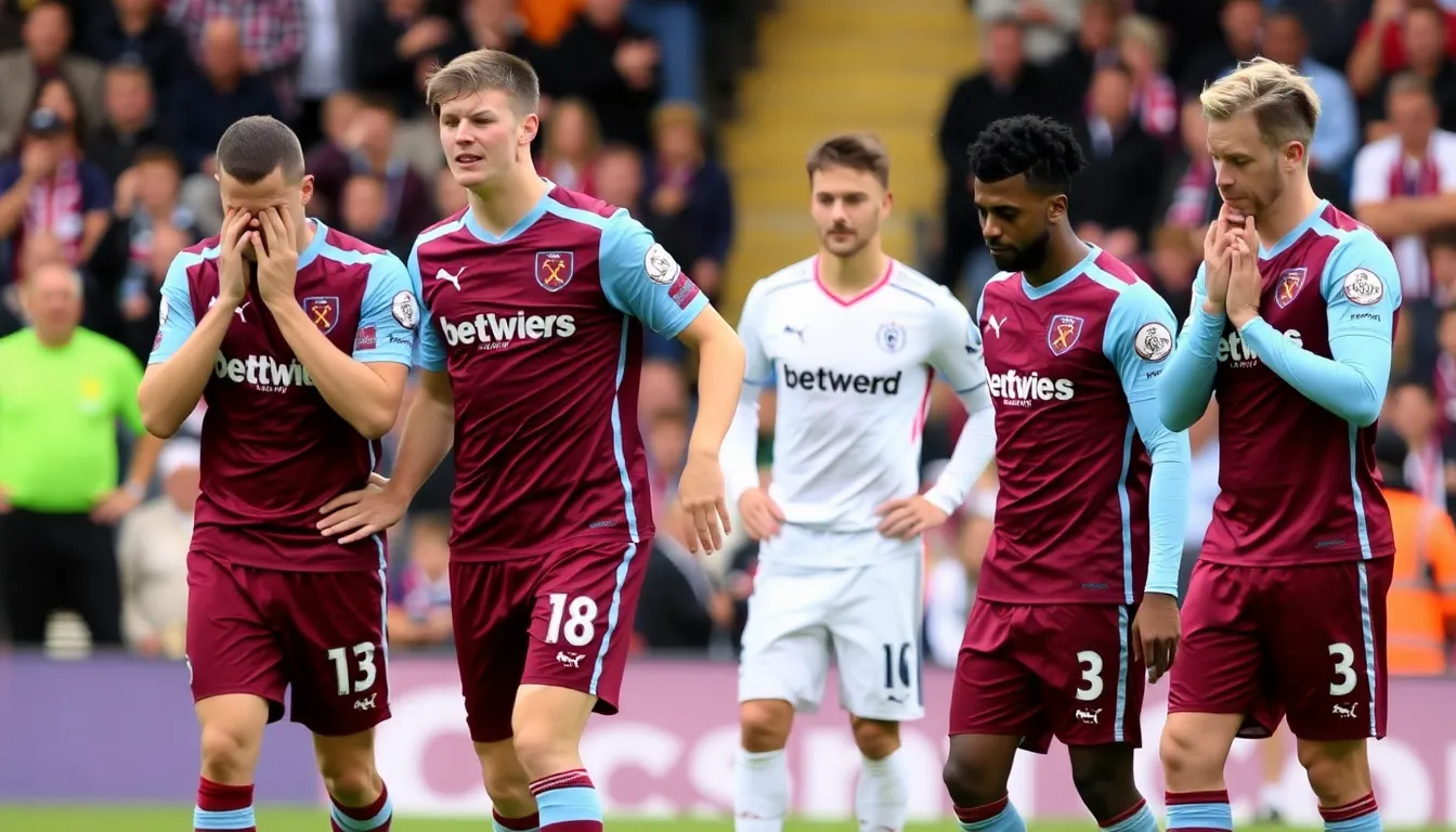 West Ham players show their disappointment on the pitch after suffering a 21 defeat to Brentford during a crucial Premier League match at the London Stadium.