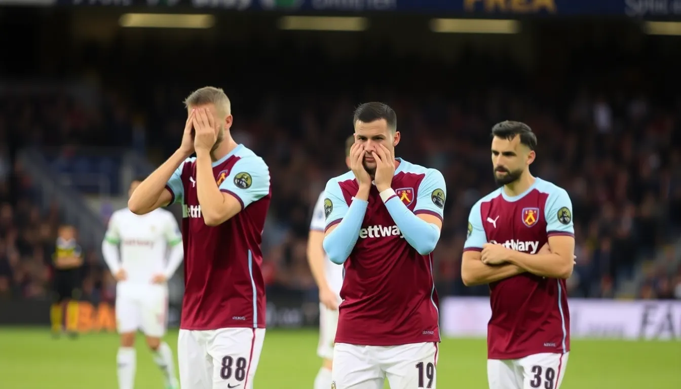 West Ham fans express their disappointment in the stands, reflecting the emotional toll of the team's recent defeat against Brentford