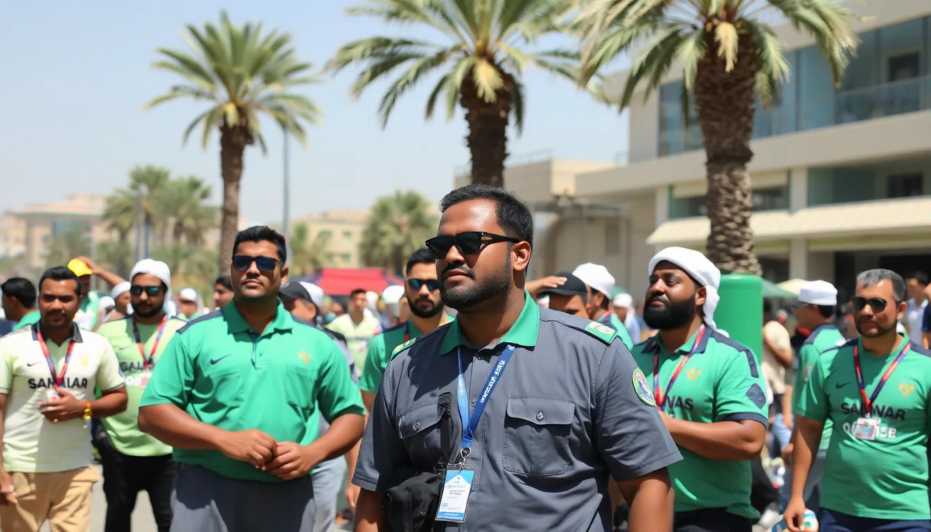 A cityscape showing cooling centers and hydration stations being set up in preparation for the upcoming World Cup