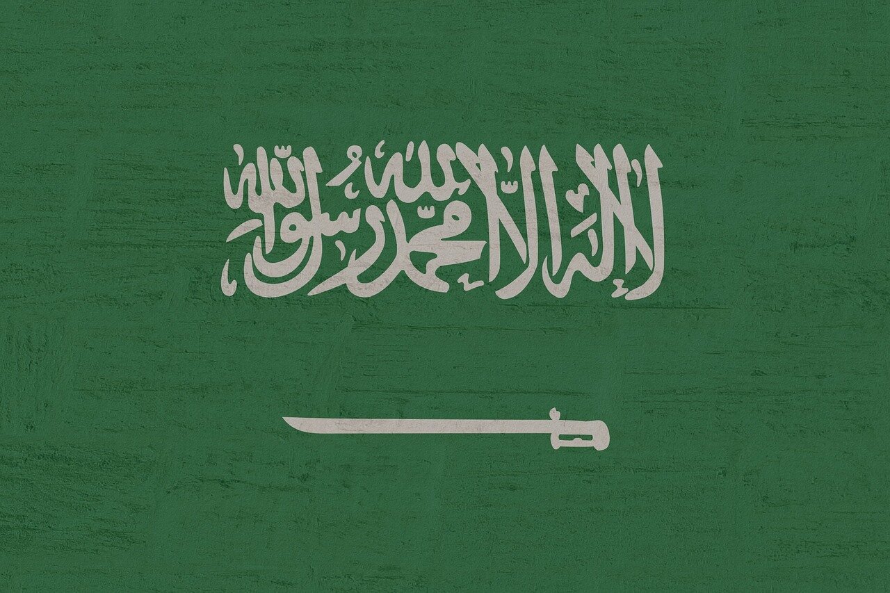 Fans gather at the World Cup venue, holding various national flags while discussing the absence of the Saudi Arabia and Iraq flags from the event.